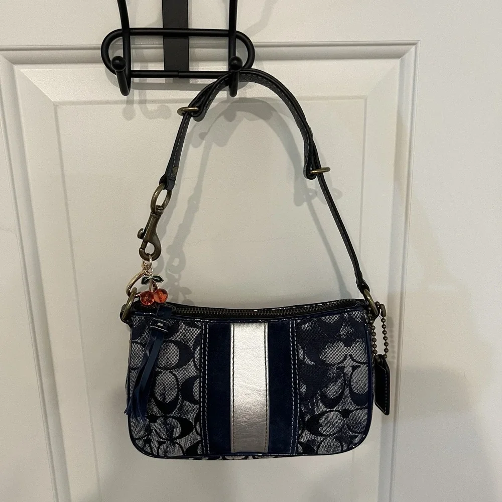 Vintage Y2k Coach Signature Sufflette Denim Handbag Multicolor Blue Mini Bag
